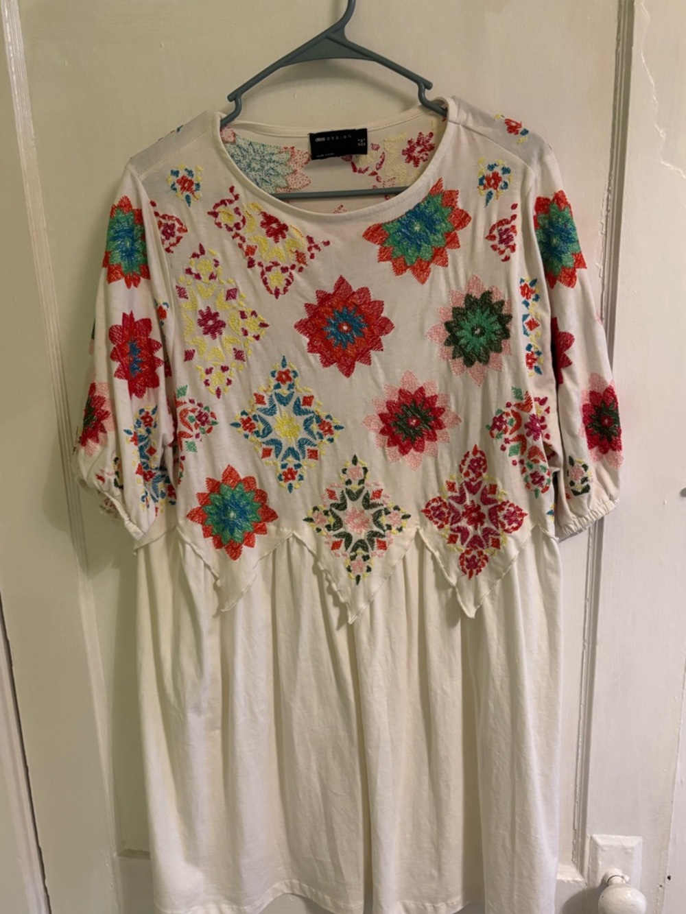 ASOS Embroidered White Boho Tunic Top - Multicolor Floral Accents